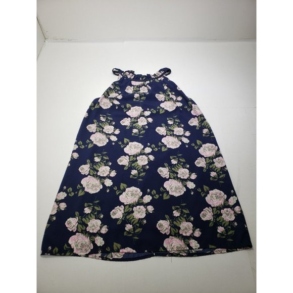Altar'd State Womens Dress Sleeveless Ruffle Tent Navy Blue Floral Size Medium - Picture 1 of 8